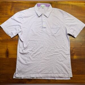 Bullock & Jones Mens Purple Striped Preppy Casual Short Sleeve Polo Shirt Sz L